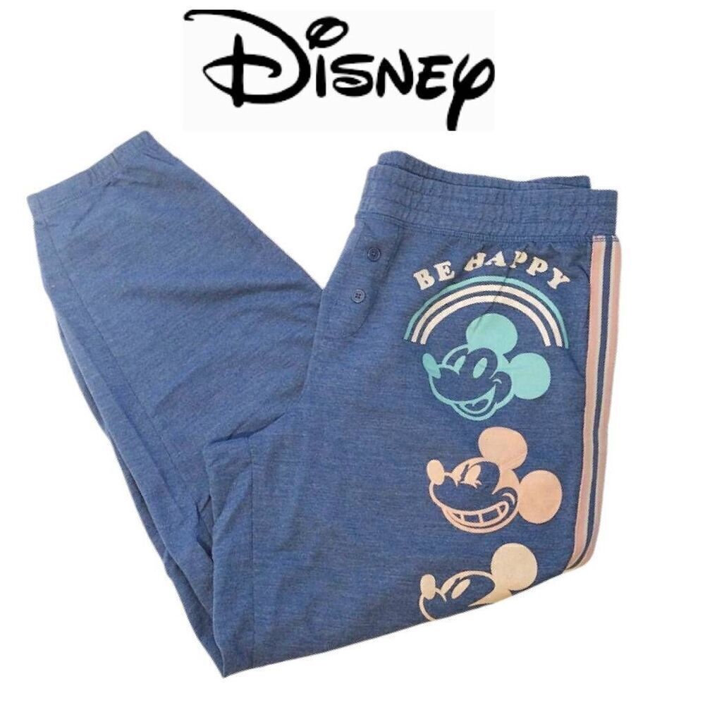 Disney Mickey Mouse Blue Pink Printed Jogger Pajama Lounge Pants‎ Large - Picture 1 of 14